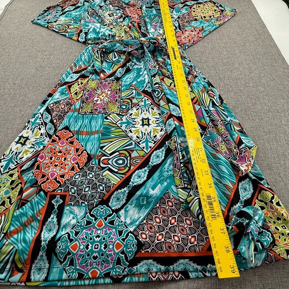Attitudes By Renee Dress Belted Multicolor V-Neckline medium Dolman Sleeves - Picture 7 of 13
